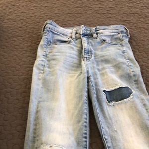 American eagle super stretch with patched legs